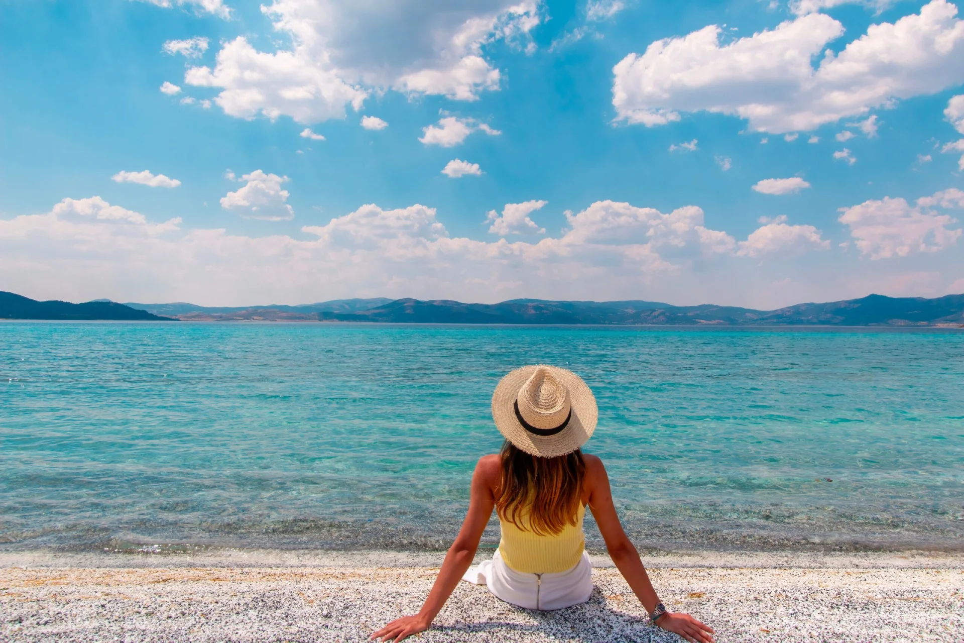 Woman,Admiring,The,Magnificent,View,Of,Salda,Lake.,The,Woman